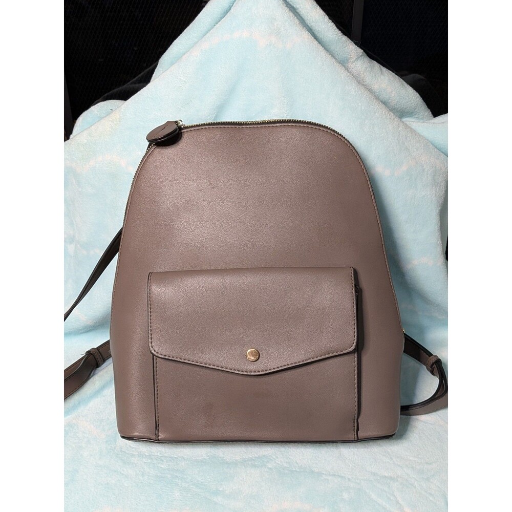 Neiman Marcus Mini Backpack Purse Greige Taupe Faux Leather Clean Minimalist Y2K